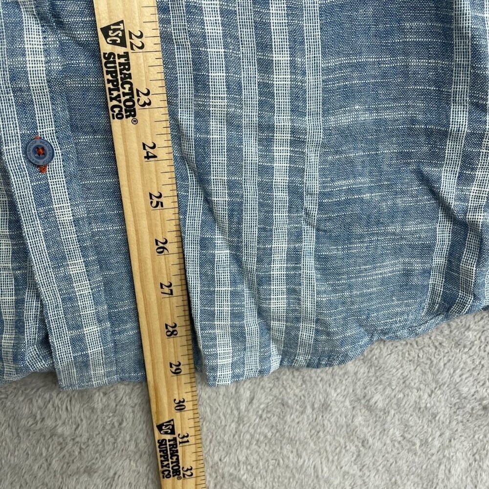 NEW Weatherproof Vintage Men's M Short Sleeve Shirt Blue Linen Cotton Striped - Picture 4 of 9